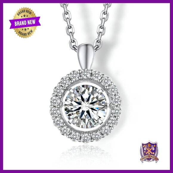 1 Carat Moissanite Heart Pendant Necklace 925 Sterling Silver 18